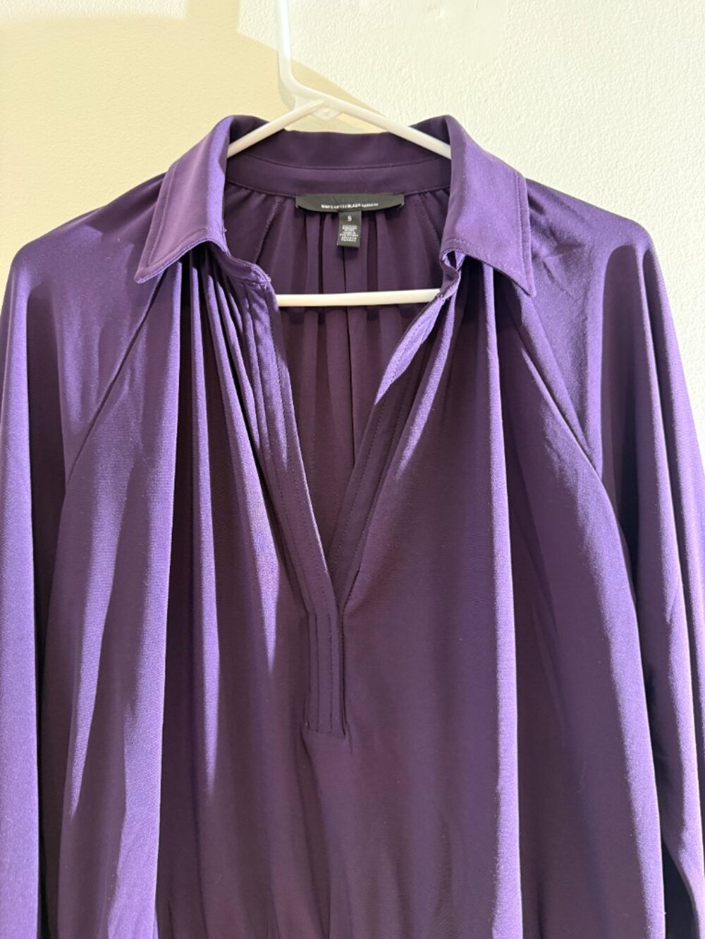 White House Black Market Purple Matte Jersey Pleat V-Neck Blouse | S